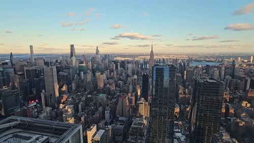 New York City USA October 2025 A Panoramic View of the Manhattan Skyline at Sunset From Above