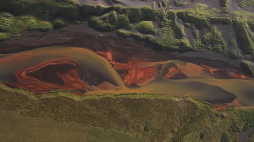 Aerial view of Hallgeirseyjarvegur river, Iceland.