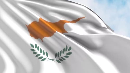 Realistic Waving Cyprus Flag with Blue Sky Background