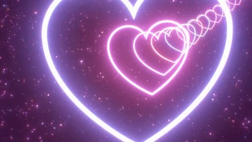 Neon Pink Heart Rollercoaster Climbing Up A Big Hill And Fall Down