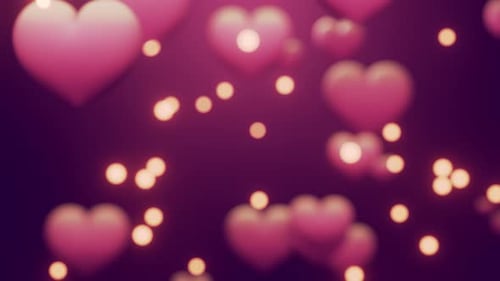 Floating Pink Hearts and Glowing Bokeh Lights Background