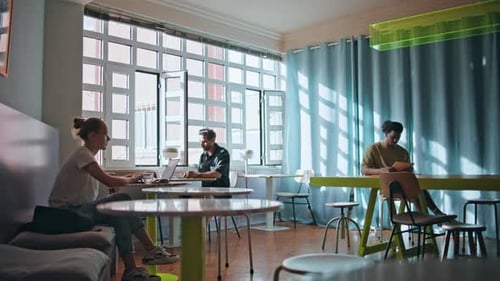 Diverse People Sitting Cafeteria Under Soft Sunlight Cozy Coffee House Interior