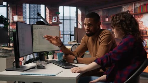 IT Employees in Startup Office Working at Computer Desks