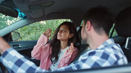 Positive Couple Talking While Sitting in the Car Slow Motion