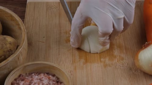 Cutting Onion Close Up