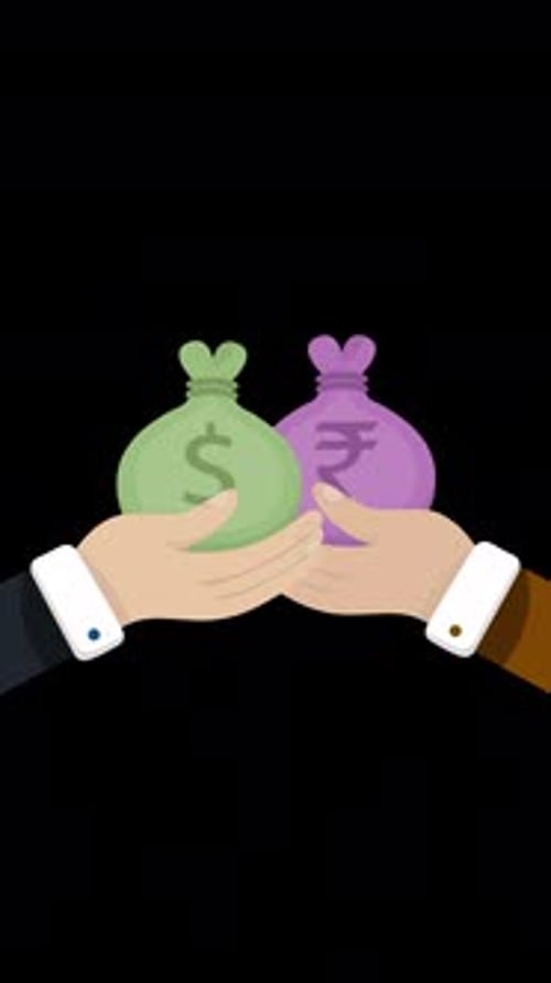 Businessman Hands In Business Suits Holding Bags Of Money On Vertical On Alpha Channel