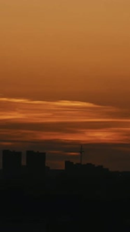 Red Sunrise Over Morning City Timelapse