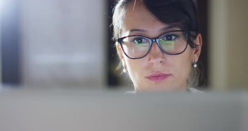 girl finishes his research of computer study. concept of perseverance, work from home , smart tec