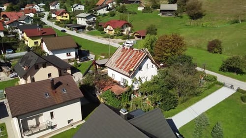Aerial Drone View of Roof Construction in a Quiet Neighborhood