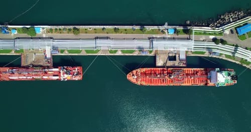 Cargo Ships Moored to the Pier Aerial View