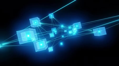 Blockchain-Verbindungsnetzwerk mit leuchtenden Linien.