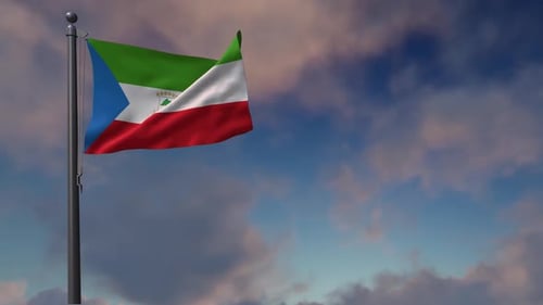 Equatorial Guinea Flag On Flagpole - 2K
