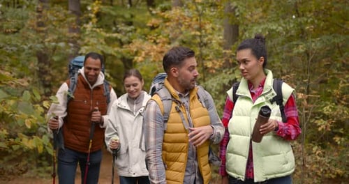 Group of Friends Hiking Together in Autumn Forest