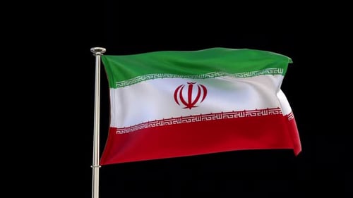Realistic Waving Flag of Iran with Pole