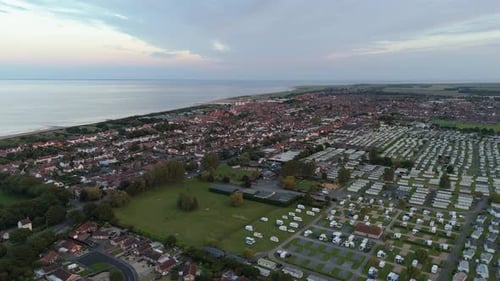 Coastal sunset on the popular seaside holiday resort of Skegness on the east coast of england. Warm