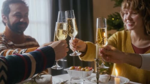Friends and Family Cheers at Dinner