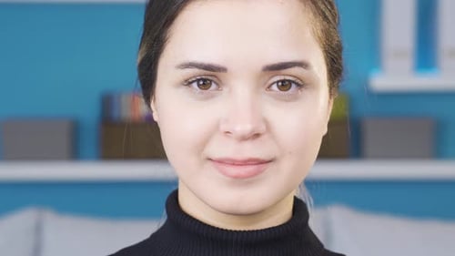 Smiling Woman Portrait in Home Interior
