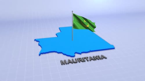 3D Animated Map of Mauritania with Waving Flag