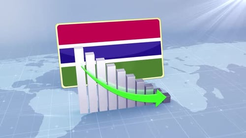 Bandera de Gambia en gráfico de barras con valores decrecientes Concepto de crisis económica y conflicto político
