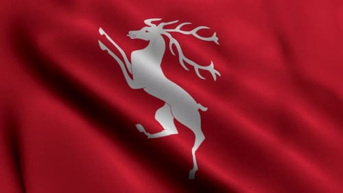 Realistic Red Flag Waving with White Stag Emblem Loop