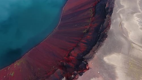 Aerial drone top-down view of Ljotipollur Crater, highlands of Iceland