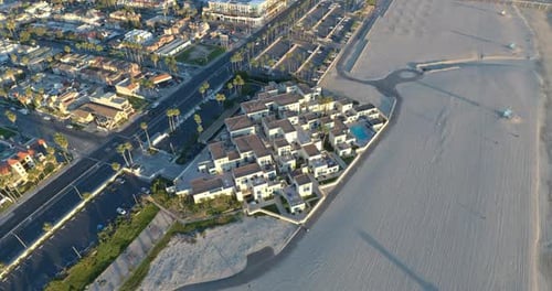 4K aerial flyover of beach front condos. A perfect travel destination.