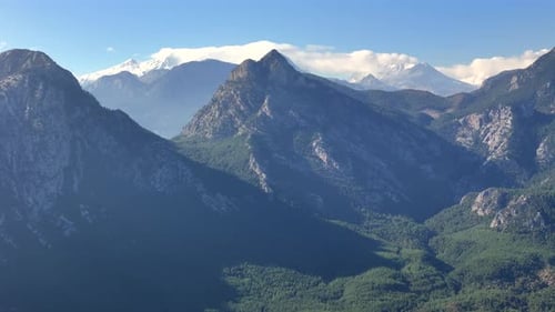 Majestic Mountain Range Covered in Lush Green Forest