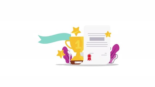 Animated Success Trophy and Certificate Achievement