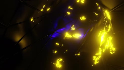 Vj loop animation background for music and edition video. Black plexuses tunnel with illuminated gol