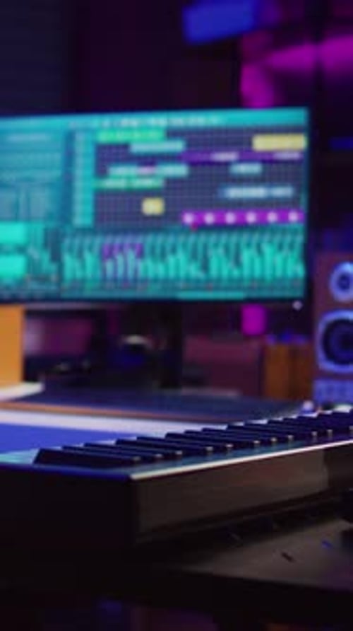 Vertical Video Empty Studio at Home Equipped with Mixing Soundboard Panel