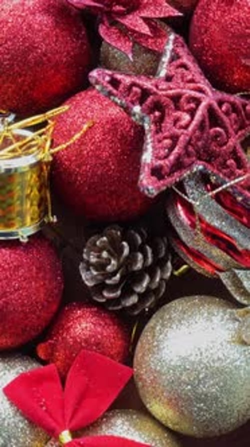 Vertical Video of Christmas Decorative Elements Rotates