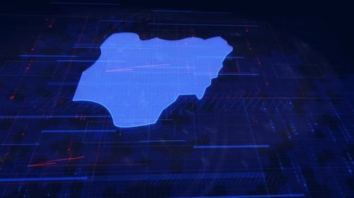 Futuristic Nigeria Map Digital Data Glitch Reveal