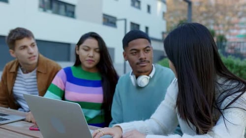 Diverse Group of College Students Studying Together at University Campus