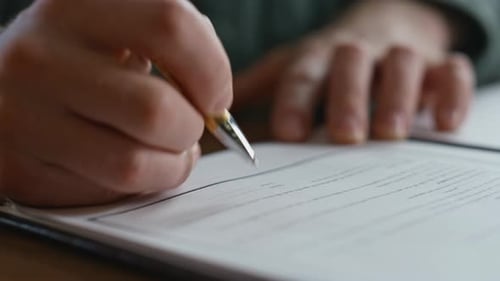 Businessman Hands Signing Agreement at Desk Closeup Man Ceo Writing Signature