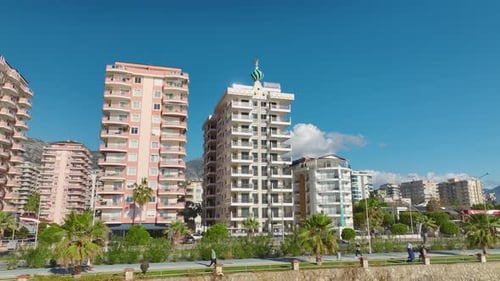 Drone Perspective White Seafront Building in