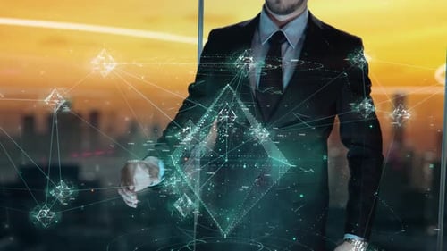 Ai Powered Businessman Working with Virtual Reality at Office