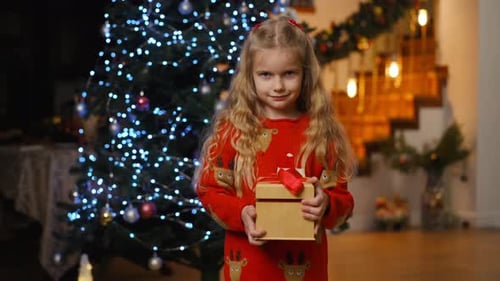 Little Girl Offers a Christmas Gift