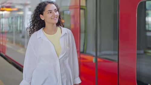 Young Woman Walking in Train Station