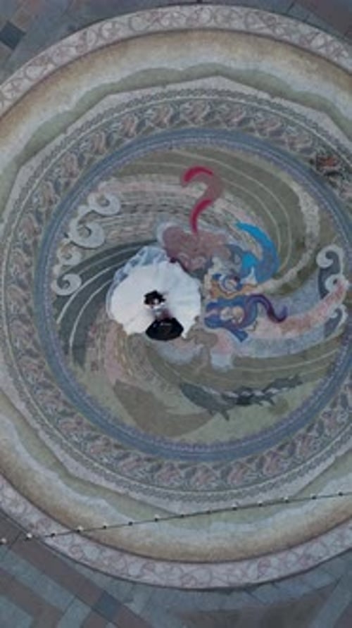 Aerial View of Wedding Couple in Urban Setting