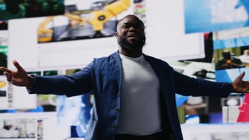 Confident Black Public Speaker Delivers Guidance at a Live Event