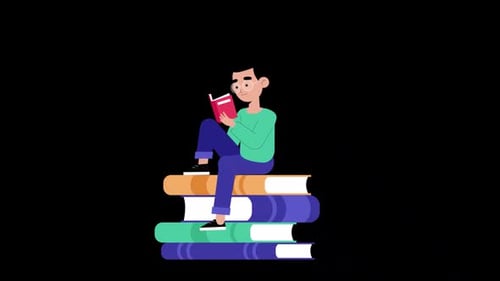 Young Man Reading Book Alpha Channel