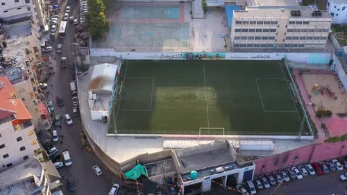 Aerial View over Anata Palesine Refugees Camp Soccer field, Jerusalem