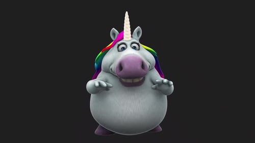Fun 3D cartoon unicorn talking (with alpha channel)