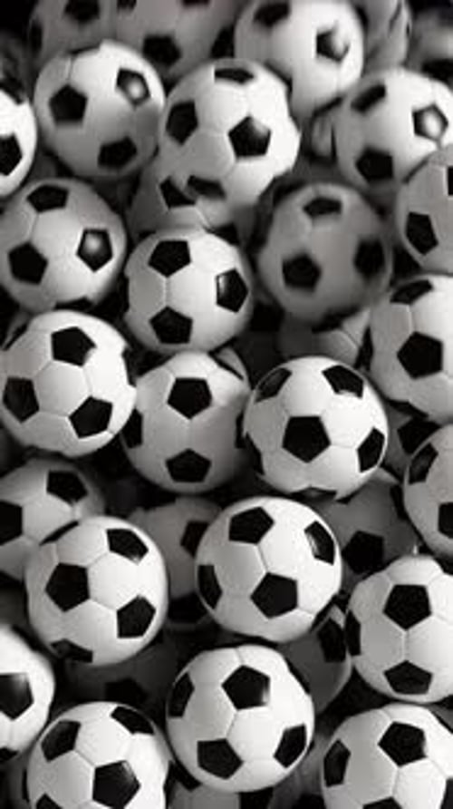 Soccer Balls Vertical Collapse Flow Transition with Alpha Channel. 3D rendering