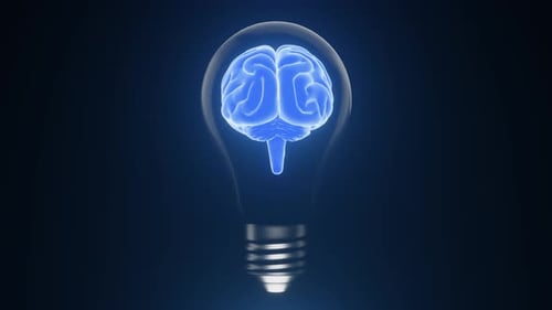 Human Brain Inside Light Bulb Animation for AI (Artificial Intelligence) Concept