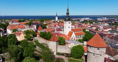 Amazing Aerial View Above Tallinn Old Town - Estonian Capital City. Summer
