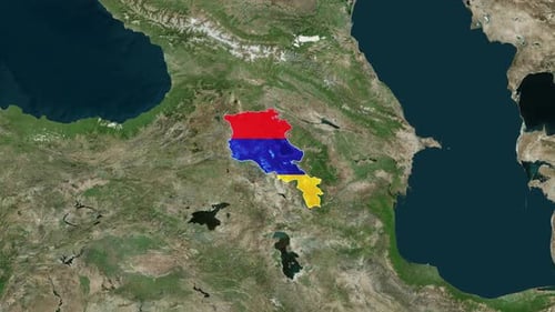 Animated World Map Zoom to Armenia with National Flag Fill