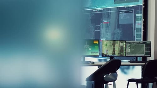 Military Operations Center Used in Monitoring Global Threats on a Big Screen