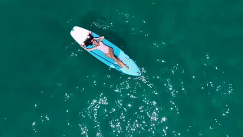 Aerial View Group of People Enjoying a Paddleboard Festival in a Bay