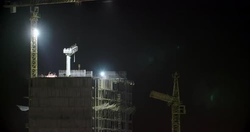 Nightwork Development Of Modern Multistorey Residential House Time Lapse Timelapse Machinery With